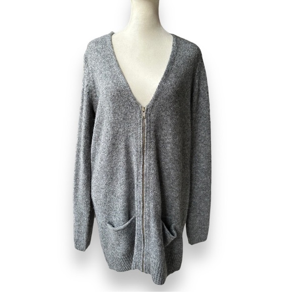 Old Navy Charcoal Gray Wool Blend Zip Front Boyfriend Cardigan | Size Me… - Picture 1 of 9